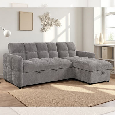 引き上げベッドと調整可能な背筋と貯蔵用椅子,灰色布のL型部分式寝具ソファー